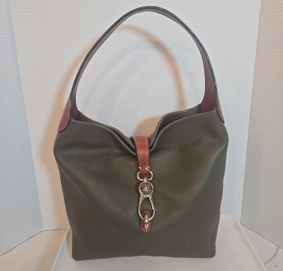 Dooney & Bourke Olive Green Pebbled Leather Slouch Logo Lock Shoulder Bag - Picture 1 of 14